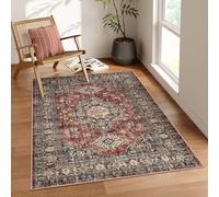 Lahome Oriental Washable Rugs for Bedroom, 4X6 Soft Living Room Rug Ultra-Thin Non-Slip Stain Resistant Vintage Low-Pile Throw Carpet for Office Entryway, Brick Red