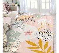 Lahome Pink Carpet for Living Room - 4x6 Area Rug for Bedroom Washable Non-Slip Boho Rug Throw Cute Soft Nursery Kids Rug, Abstract Botanical Print Indoor Rugs for Kitchen Entryway Laundry Dining Room