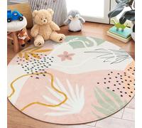 Lahome Pink Round Rug - 5Ft Washable Boho Large Area Rug for Living Room, Non-Slip Throw Ultra-Thin Circle Rug for Bedroom, Nursery, Cute Soft Botanical Print Carpet for Classroom, Office