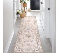 Lahome Pink Runner Rugs for Bathroom Floor, Boho Washable 2'6"x8' Carpet Runners for Hallways Entryway, Soft Floral Pastel Long Indoor Mat for Bedroom Kitchen Laundry RV