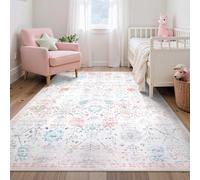 Lahome Soft Nursery Rug, Washable Area Rugs 5x7 for Cozy Kids Room, Lightweight Boho Carpet for Dorm with Non Slip Backing, Non Shedding Easy Care Floral Simple Carpets for Bedroom Living Room, Beige