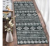 Lahome Washable Rug Runners for Hallways Non Slip, Boho Moroccan Black White 2x5 Hallway Runner Rug with Rubber Backing, Low-Pile Soft Rustic Tribal Print Carpet Runner for Bedroom Entryway Varena