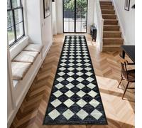 Lahome Zelie Checkered Washable 2x12 Runners for Hallways Non Slip, Black Kitchen Bathroom Runner Rugs, Modern Trellis Ultra-Thin Indoor Carpet Runner for Bedroom Dorm Classroom Decor (2'x12',Black)