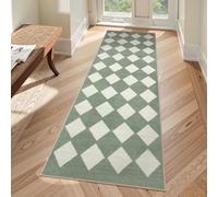 Lahome Zelie Checkered Washable 2x6 Green Runners for Hallways Non Slip, Ultra-Thin Kitchen Bathroom Runner Rugs, Moroccan Trellis Throw Carpet Runner for Bedroom Entryway Decor (2'x6',Green)