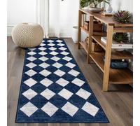 Lahome Zelie Checkered Washable Runner Rug,2x6 Rug Runners for Hallways Non Slip,Blue Kitchen Runner Rug,Moroccan Trellis Soft Low Pile Carpet Runners for Entryway Laundry Room Bathroom(2'x6',Blue)