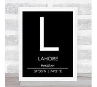 Lahore Pakistan Coordinates Black & White World City Travel Quote Poster Print