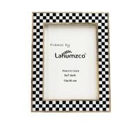 Lahumzco 5x7 Handmade Photo Frame - Black & White Checkered Wood Pattern, Vintage Rustic Style, Tabletop/Wall Decor, Decorative Gift Boho Picture Frame for Farmhouse & Office