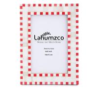 Lahumzco Bone Picture Photo Frame Checkered Pattern Beading Art Inspired Vintage Table-Top/Wall Décor Handmade Frames (4X6 Inches, Red, White)