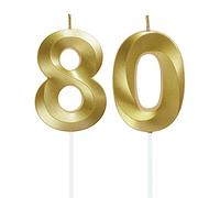 Lahviuu Birthday Number Candle,80th Birthday Candles for Cake Birthday Decorations Happy Birthday Cake Topper Cake Candles,for Anniversary Wedding Party Celebration Supplies (Gold)
