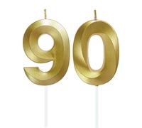 Lahviuu Birthday Number Candle,90th Birthday Candles for Cake Birthday Decorations Happy Birthday Cake Topper Cake Candles,for Anniversary Wedding Party Celebration Supplies (Gold)