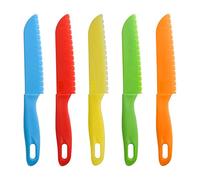 Lahviuu Safety Knife, 5 Pcs Plastic Safe Knives for Chopping, Colorful Serrated Kitchen Chef Knife Chefs Knives, for Vegetable Fruit Tomato and Cake (5 Colors) (Bright Color)