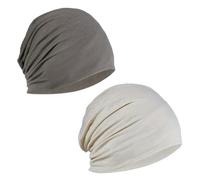 Lahviuu Slouch Beanie Hat 2 Packs Thin Knit Skull Caps Unisex Sleep Hat Headwear,Winter Summer Hat for Men Women Running Cycling Sleeping(Khaki+Beige)
