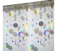 Lahviuu Star Moon Garland Party Decoration,2 pcs Iridescent Star Moon Circle Dot Garland Party Decoration Kit Twinkle Little Star Banner Bunting Streamer, Moon Star Confetti for Birthday Ramadan