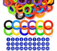 Lahviuu Stretchable Wristlet Keychain,30 pcs Wrist Coil Key chain with 30 pcs Plastic Numbered Discs,Key Ring Spiral Keyring Wristbands Wrist Keychain,for Office, Workshop, Shopping Mall