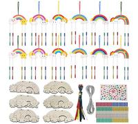 Lahviuu Wind Chime Kits for Kids 12 Pack Rainbow Decorative Wind Chimes DIY Paint Wooden Windchimes Art and Craft for Boys Girls Gifts Crafting Party Activities