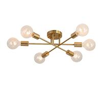 LAI HO Modern Ceiling Light,Vintage Metal Semi-Flush Mount Industrial Chandeliers,E27 Brushed Antique Gold Lighting for Kitchen Living Room Bedroom Dining Room