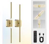 LAI HO Modern Wireless Wall Lights,10000mAh Battery Operated Wall Sconces with Remote,3000K-6000K Dimmable, 350°Rotate, Indoor Wall Lights for Bedroom Living Room Bathroom (Golden A)