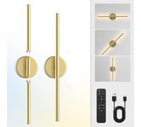 LAI HO Modern Wireless Wall Lights,10000mAh Battery Operated Wall Sconces with Remote,3000K-6000K Dimmable, 350°Rotate, Indoor Wall Lights for Bedroom Living Room Bathroom (Golden B)