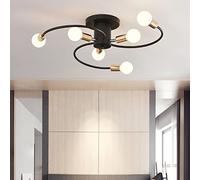LAI HO Nordic Molecular Chandelier Lamp,Semi-Flush Mount Metal Vintage Ceiling Lights with Metal Adjustable E27 Plug,for Living Room Bedroom Dining Room Kitchen,Black Gold