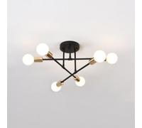 LAI HO Sputnik Ceiling Light, Nordic Metal Retro Chandelier, Semi-Flush Mount Industrial Ceiling Light, for Living Room, Bedroom, Dining Room, Kitchen, Restaurant (Black+Gold)