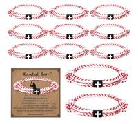 LAIAMER 20 Sets Sports Charm Bracelets, Adjustable Baseball Softball Soccer Basketball Bracelets Jesus Cross Rope Bracelet Sport Theme Party Favor Gifts for Teen Adults