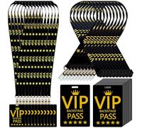 LAIAMER 30 Sets VIP Badge Lanyards with PVC VIP Pass Cards Bulk Black and Yellow Lanyard Pass VIP Cards VIP Breakaway Lanyard with Metal Hook for Backstage Concert Event Party
