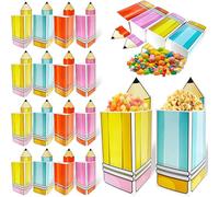 LAIAMER 40 Pcs Pencil Gift Boxes Welcome Back to School Pencil Candy Treat Boxes Pencil Popcorn Boxes Thanks Teacher Popcorn Holders First Day of School Paper Gift Party Favors Classroom Decorations