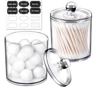 LAIBUY 2 Pack Qtip Dispenser Apothecary Jars Bathroom with Labels - Qtip Holder Storage Canister Clear Plastic Acrylic Jar for Cotton Ball, Pads, Swab,Q-tips, Rounds (Small)