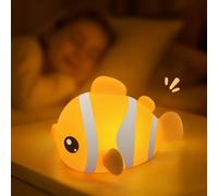 LAIBUY Cute Clownfish Night Light - Silicone Pat Pat Lamp with 3-Level Brightness Adjustment, Timer Function, Rechargeable Touch Control Nursery Nightlight for Baby Bedroom Decor