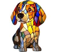LAIBUY Cute Dog Tabletop Night Light with Vintage Stained Glass Shade, Stained Resin Puppy Lamp with USB, 3D Cute Pet LED Table Lamps for Bedroom Nursery Desk, Gift for Dog Lovers and Kids (Bigg)