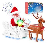 LAIBUY Electric Santa and Reindeer Sleigh Toys,Singing and Dancing with Jingle Bell Rock,Christmas Decor with Music and Lights,Fun Gift