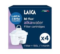 LAICA bi-Flux® alkawater Water Filter - Increases The Alkalinity of The tap Water by up to +1.5 pH** - Fits Brita* Jugs - 4 Months of Filtered Water (4 Filters x 150L) - Made & Sterilised in Italy