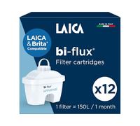 LAICA bi-Flux Universal Water Filter Cartridges - 12 Pack, Microplastics | Reduces microplastics & limescale, keeps minerals, fits LAICA & Brita* jugs, 12 filters (12 months, 150L each), Made in Italy