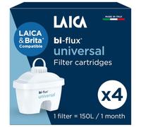 LAICA bi-Flux Universal Water Filter Cartridges - 4 Pack, Microplastics | Reduces microplastics & limescale, keeps minerals, fits LAICA & Brita* jugs, 4 filters (4 months, 150L each), Made in Italy