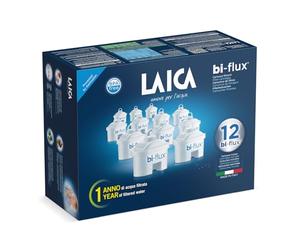 LAICA Bi-Flux Water Filter Cartridges 12 Pack (1 Years Supply), Preserves Mineral Salts While Reducing Chlorine & Heavy Metals & Reduces Hardness in Tap Water, Filters for Water Jugs