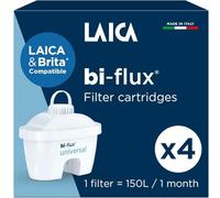 LAICA bi-Flux Water Filter Cartridges 4pk - Fits Brita Jugs* - Preserves Magensium, Calcium & Other Minerals, Reduces Chlorine, Limescale & Heavy Metals - Made & Sterilised in Italy