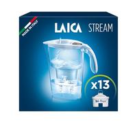 LAICA Stream Line Water Filter Jug & 13 bi-flux Water Filter Cartridges White 2.3L - Digital Timer, Easy Fill Design, BPA Free, Dishwasher Safe - Preserves Minerals, Removes Impurities - Made in Italy