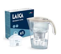 LAICA Stream Line Water Filter Jug - 2.3L, 1 filter, Beige | 1 bi-flux filter, keeps minerals, reduces limescale, chlorine and heavy metals, digital timer & Quickfill lid, Made in Italy