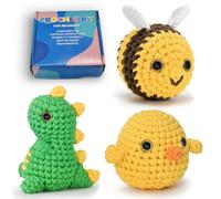 Laicaii Complete Crochet Kit for Beginners, Amigurumi Dinosaur Chick Bee Crochet Animal Kits, with All Crochets Starter Kit Tools, Creative DIY Home Crocheting Kits for Adults