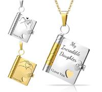 Laicaii Daughter Book Necklace - My Incredible Daughter, Adjustable Book Necklace with Engraved Information, Openable Books Necklaces for Daughters, Daughters Gifts from Mum Dad, Bookish Lovers Gift