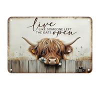 Laicaii Highland Cow Wall Decor - Live Like Someone Left The Gate Open, Vintage Highland Cows Ornaments, Highlands Cow Wall Decor for Home Farm Fence Kitchen Bar, Metal Tin Sign Highlands Cows Gifts