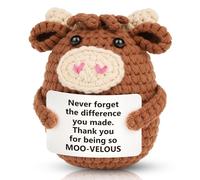 Laicaii Positive Crochet Animals, Emotional Support Animal with Positive Card, Unique Positive Crochet Cow, Cute Highland Cows Crochet Plush Toy Decorations, Motivational Gift Idea for All Ages
