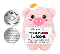 Laicaii Positive Crochet Animals, Pink Pig with Pocket Hug Coin, Handmade Emotional Support Crochet, Pig Plush Toy Good Luck Gifts, Motivational Gift for Women Proud of You Pig Gifts for Women