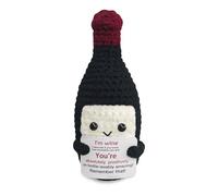 Laicaii Positive Crochet Mini Wine Bottle, Emotional Support Gift with Encouragement Card, Positive Gifts Funny Gifts for Desk Home Decor, Cute Stuff Positivity Gift, Portable Motivational Doll