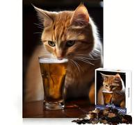 Laid Back Kitten Beer Jigsaw 1000 Pieces for Teenagers Home Fun Skill Play Family Activity Table Accent (38x26cm)