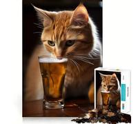 Laid Back Kitten Beer Jigsaw 1000 Pieces for Teenagers Home Fun Skill Play Family Activity Table Accent (38x26cm)
