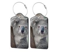 Laid-Back Koala,Luggage Tags Pu Leather Name Tag Travel Suitcase Identifier ID Tags Durable Luggage Label 2 pcs