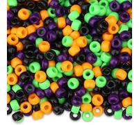 LAIDANLA 1000 Pcs Halloween Pony Beads 6x9mm Orange Black Purple Green Pony Bead Bulk for Bracelet Making Braids Hair Beads DIY Crafts for Party Decoration
