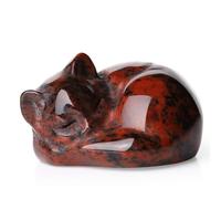 LAIDANLA Sleeping Cat Statue Red Obsidian Healing Gemstone Hand Carved Cute Kitten Statue Figurine 1.6" Decor Polished Stone Reiki Bedroom Office Desk Home Decoration Gifts