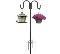 LAIDER HEROS Garden Shepherd Hook, 132 cm Heavy Duty Garden Double Hooks with 5 Prong Rust Resistant Base Shepherds Crook Hook, Bird Feeder Pole for Plant Baskets, Lanterns/Matte Black